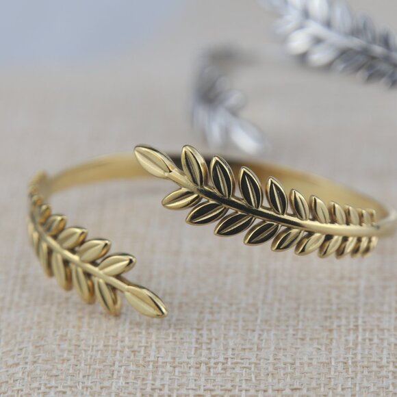 Stainless Steel Leaf Cuff Bracelet – Gold or Silver Electroplated - Picture 3 of 6